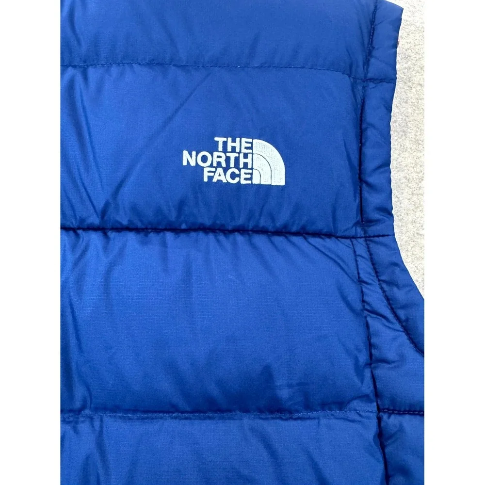 The North Face 550 Down Puffer Vest Mens Large Blue Embroidered Logo Full Zip
